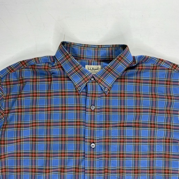 LL Bean Mens Traditional Fit Blue Plaid Button Down Shirt XL - Picture 4 of 9